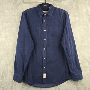 Jack Wills Corduroy Shirt Mens Medium Navy Blue Long Sleeve Pocket Button Up